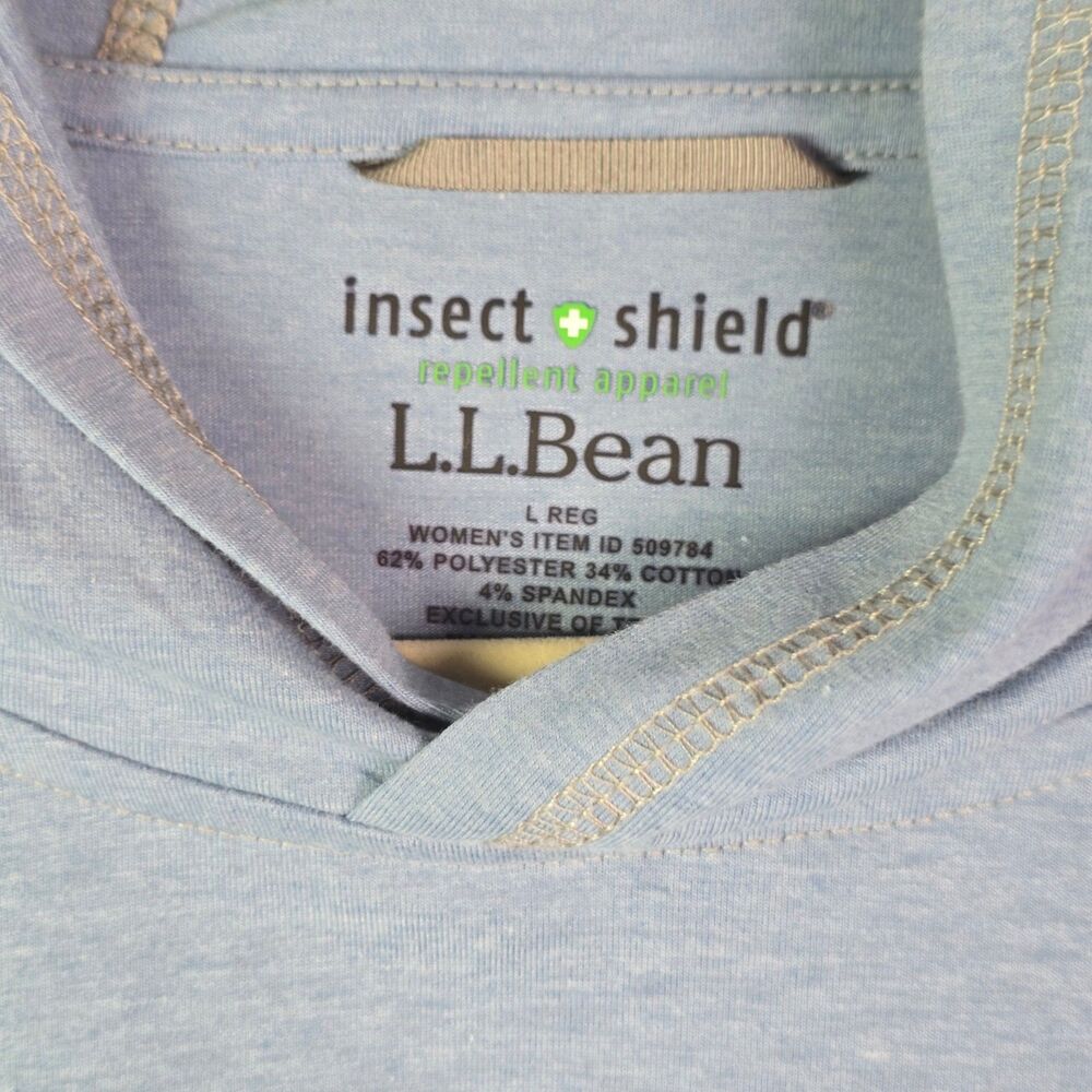 LL Bean Insect Shield Hoodie Blue L Lightweight Outdoor Active